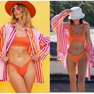 BEACH RIOT Alexa Top Long Sleeve Shirt Swim cover-Up In Sunset Style